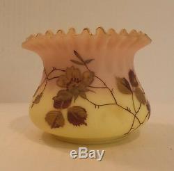 FABULOUS ANTIQUE MT. WASHINGTON BURMESE ART GLASS DECORATED ROSE BOWL, c. 1880