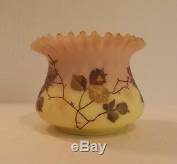 FABULOUS ANTIQUE MT. WASHINGTON BURMESE ART GLASS DECORATED ROSE BOWL, c. 1880