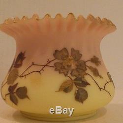 FABULOUS ANTIQUE MT. WASHINGTON BURMESE ART GLASS DECORATED ROSE BOWL, c. 1880