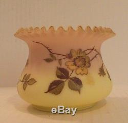 FABULOUS ANTIQUE MT. WASHINGTON BURMESE ART GLASS DECORATED ROSE BOWL, c. 1880