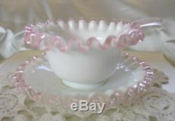 FENTONGLASSMINTVINTAGE40'sXRAREROSE CRESTMAYONNAISE3pc SETWithPINK SPOON