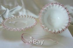 FENTONGLASSMINTVINTAGE40'sXRAREROSE CRESTMAYONNAISE3pc SETWithPINK SPOON