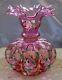 FENTONGLASSVINTAGE40sHD PAINTCHARLETON ROSESRUBY OVRL(CRANBERRY)SRC-8VASE