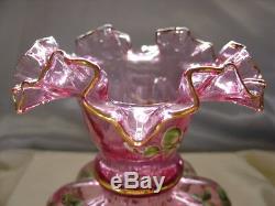 FENTONGLASSVINTAGE40sHD PAINTCHARLETON ROSESRUBY OVRL(CRANBERRY)SRC-8VASE