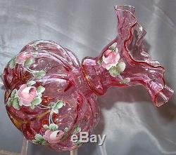 FENTONGLASSVINTAGE40sHD PAINTCHARLETON ROSESRUBY OVRL(CRANBERRY)SRC-8VASE