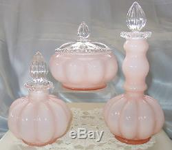 FENTON GLASSMINTVINTAGE40sROSE OVERLAY(PINK)COLOGNEBATH POWDER6pcsVANITY