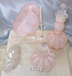 FENTON GLASSMINTVINTAGE40sROSE OVERLAY(PINK)COLOGNEBATH POWDER6pcsVANITY