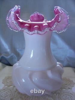 FENTON GLASSMNT+PRFVINTAGE-40sSRC-GIANT-9PEACH(pink)WAVE CRESTVASE+$4 SHP SP