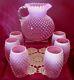 FENTON GLASSSRCVINTAGE1940sCRANBERRY PINKOPALESCENTHOBNAIL7pcWATER SET