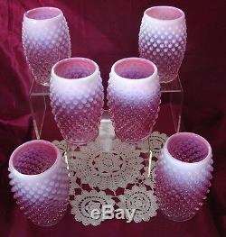 FENTON GLASSSRCVINTAGE1940sCRANBERRY PINKOPALESCENTHOBNAIL7pcWATER SET