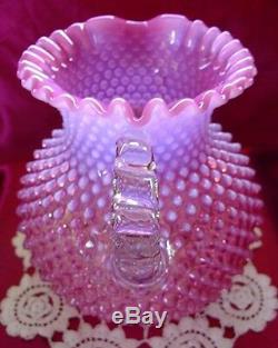 FENTON GLASSSRCVINTAGE1940sCRANBERRY PINKOPALESCENTHOBNAIL7pcWATER SET