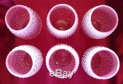 FENTON GLASSSRCVINTAGE1940sCRANBERRY PINKOPALESCENTHOBNAIL7pcWATER SET