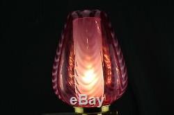 FENTON GLASS MELLON OPAL DRAPE PATTERN on ROSE COLORED TABLE LAMP 17