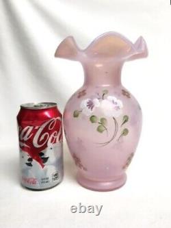 FENTON Glass Vase Hand Painted Kelly Pickenpaugh Pink Peach Opalescent Mint 8 ½