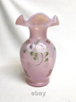 FENTON Glass Vase Hand Painted Kelly Pickenpaugh Pink Peach Opalescent Mint 8 ½