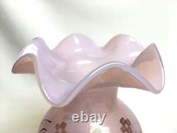 FENTON Glass Vase Hand Painted Kelly Pickenpaugh Pink Peach Opalescent Mint 8 ½