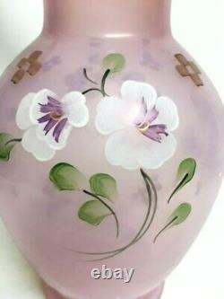 FENTON Glass Vase Hand Painted Kelly Pickenpaugh Pink Peach Opalescent Mint 8 ½