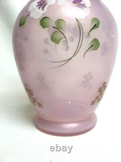 FENTON Glass Vase Hand Painted Kelly Pickenpaugh Pink Peach Opalescent Mint 8 ½