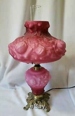 FENTON LG WRIGHT GLASS Pink PUFFY ROSE Parlor Lamp EUC