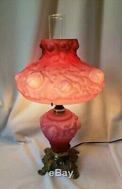 FENTON LG WRIGHT GLASS Pink PUFFY ROSE Parlor Lamp EUC