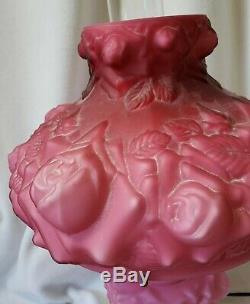 FENTON LG WRIGHT GLASS Pink PUFFY ROSE Parlor Lamp EUC