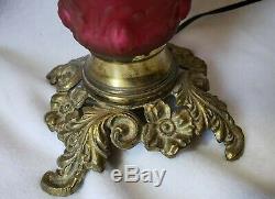 FENTON LG WRIGHT GLASS Pink PUFFY ROSE Parlor Lamp EUC