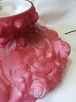 FENTON LG WRIGHT GLASS Pink PUFFY ROSE Parlor Lamp EUC