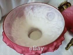 FENTON LG WRIGHT GLASS Pink PUFFY ROSE Parlor Lamp EUC