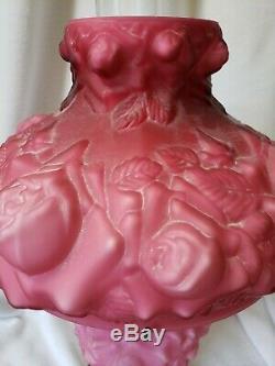 FENTON LG WRIGHT GLASS Pink PUFFY ROSE Parlor Lamp EUC