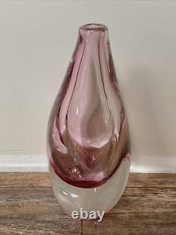 FLAVIO POLI SEGUSO Murano Art Glass PINK SUBMERGED TEARDROP SOMMERSO Vase 1950s
