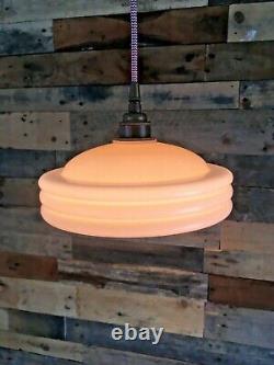 Fab 1930's Art Deco Pink Odeon Ufo Ceiling Glass Light Shade Flycatcher Vintage