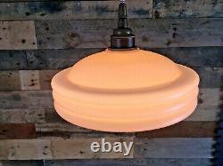 Fab 1930's Art Deco Pink Odeon Ufo Ceiling Glass Light Shade Flycatcher Vintage