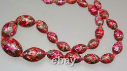 Fab Vintage Art Deco Czech Bohemian Fuchsia Pink Lava Foiled Glass Bead Necklace