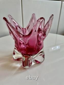 Fabulous Mid Century Chribska Pink Glass Vase. Excellent Condition