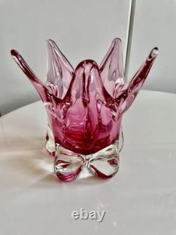 Fabulous Mid Century Chribska Pink Glass Vase. Excellent Condition