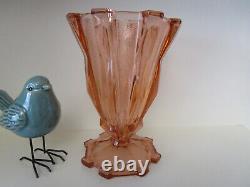 Fabulous Tall Art Deco Stolzle Pink Depression Glass Vase
