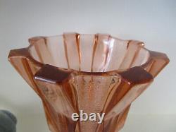 Fabulous Tall Art Deco Stolzle Pink Depression Glass Vase