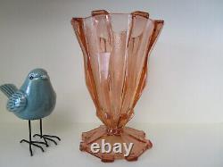 Fabulous Tall Art Deco Stolzle Pink Depression Glass Vase