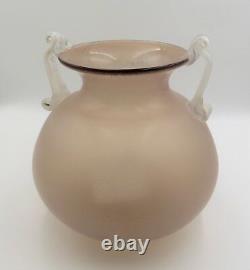 Fabulous Vintage Murano Pink Handled Glass Scavo Style Vase By Cenedese
