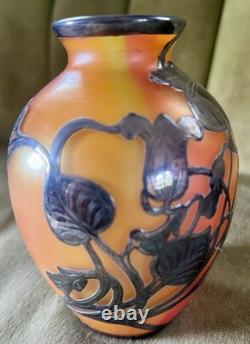 Fabulous Vtg Antique Silver Overlay Loetz Peachy Pink Colorful Art Glass Vase