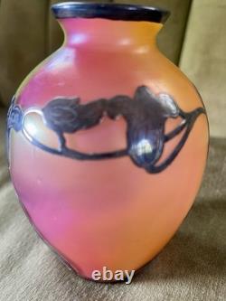 Fabulous Vtg Antique Silver Overlay Loetz Peachy Pink Colorful Art Glass Vase