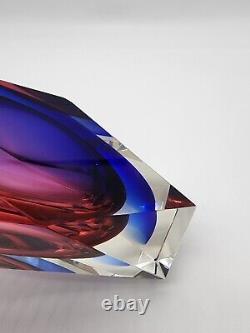 Faceted Prism Murano Sommerso Purple Blue Pink Art Glass Vase 6.5