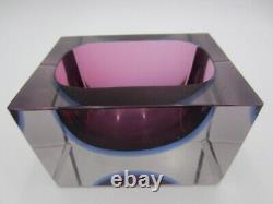 Faceted pink blue Murano sommerso geometric cut art glass Mandruzzato bowl XXXL