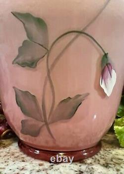 FentonHAND PAINTED DUSTY ROSE OVERLAY FLORAL VASEFamily Signature Piece