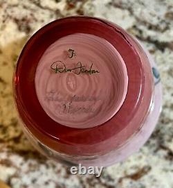 FentonHAND PAINTED DUSTY ROSE OVERLAY FLORAL VASEFamily Signature Piece