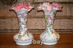 Fenton 192 Peach Crest Pair of Vases, c. 1940-42, Charleton Rose Decoration 8