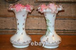 Fenton 192 Peach Crest Pair of Vases, c. 1940-42, Charleton Rose Decoration 8