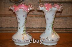 Fenton 192 Peach Crest Pair of Vases, c. 1940-42, Charleton Rose Decoration 8