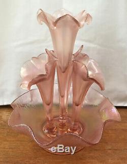 Fenton 4 Horn Vase Epergne Pink/Velva Rose Iridescent Stretch Glass 75th Candles