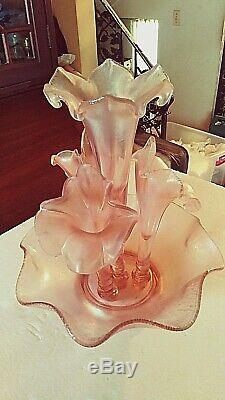 Fenton 75th Anniversary Pink Iridescent Stretch Glass 4 Cone Epergne